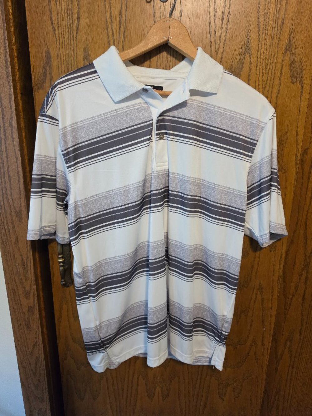 Grand Slam Performance Mens Gray White Striped Short Sleeve Golf Polo Shirt L
